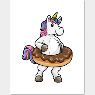 Happy unicorn in a chocolate donat Posters and Art